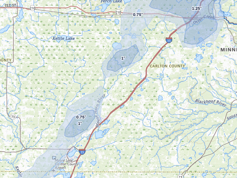 NEXRAD radar-signature map of the hail over Barnum, MN