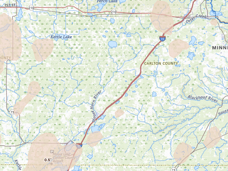 Radar-estimated hail-size map of the storm over Barnum, MN on Jun 10, 2026