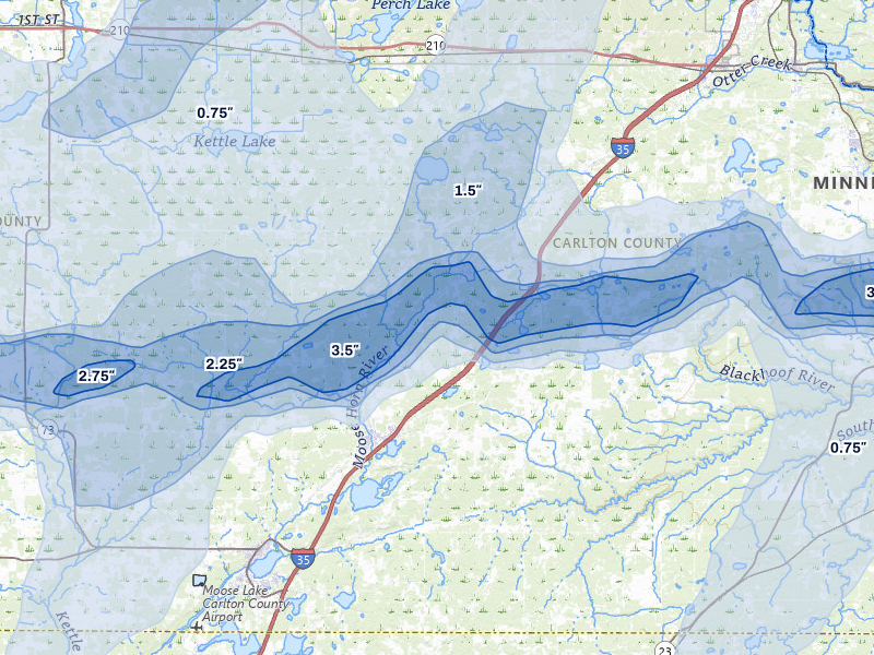 NEXRAD radar-signature map of the hail storm over Barnum, MN on Jun 29, 2026