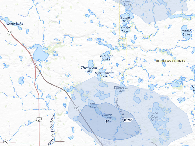 NEXRAD radar-signature map of the hail storm over Barrett, MN on Jun 5, 2026