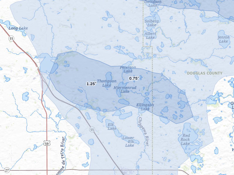 NEXRAD radar-signature map of the hail storm over Barrett, MN on Jul 6, 2026