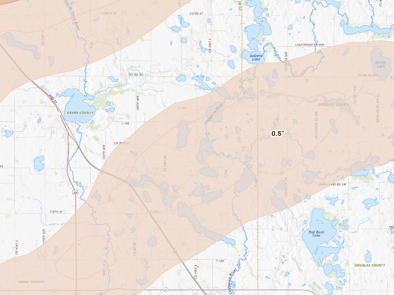 Radar-estimated hail-size map of the storm over Barrett, MN