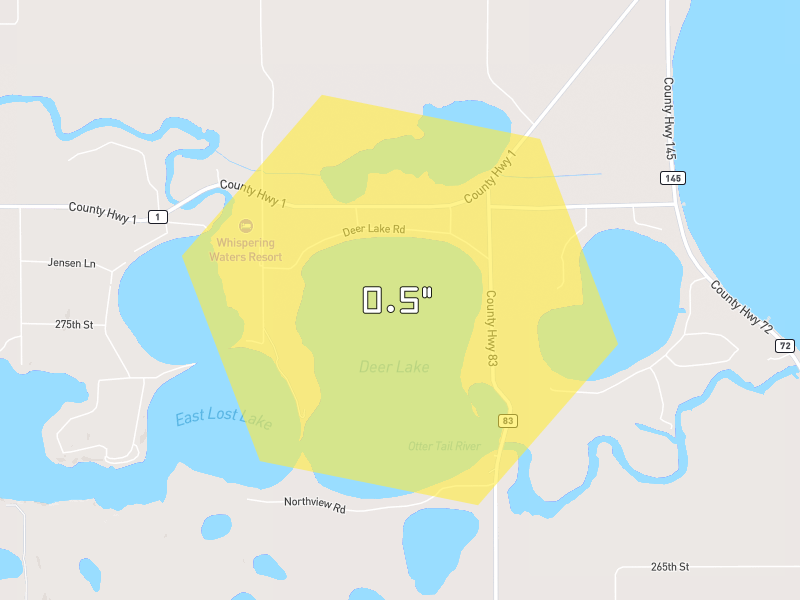 Hail map of Battle Lake, MN on Jul 7, 2026, hail up to 0.5"