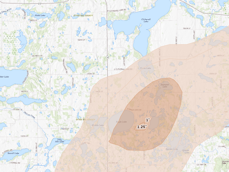 Radar-estimated hail-size map of the storm over Battle Lake, MN
