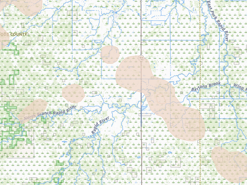 Radar-estimated hail-size map of the storm over Baudette, MN on Jul 24, 2026