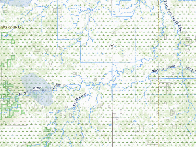 NEXRAD radar-signature map of the hail storm over Baudette, MN on Jul 24, 2026