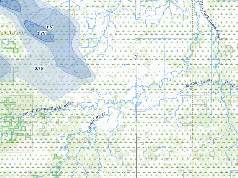 NEXRAD radar-signature map of the hail storm over Baudette, MN on Jul 26, 2026