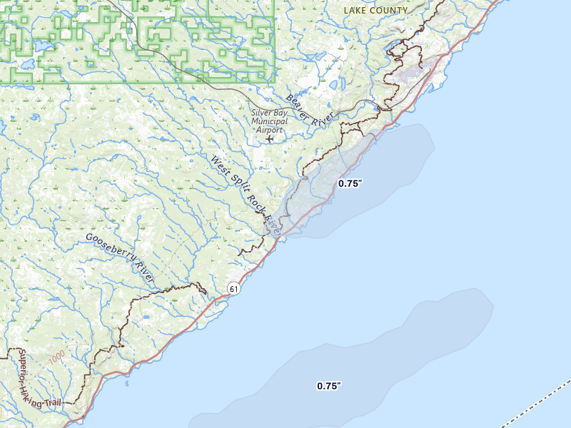 NEXRAD radar-signature map of the hail storm over Beaver Bay, MN on Jun 28, 2026