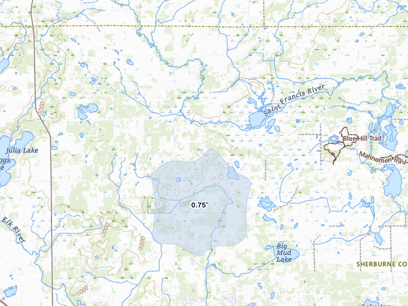 NEXRAD radar-signature map of the hail storm over Becker, MN on Apr 17, 2026