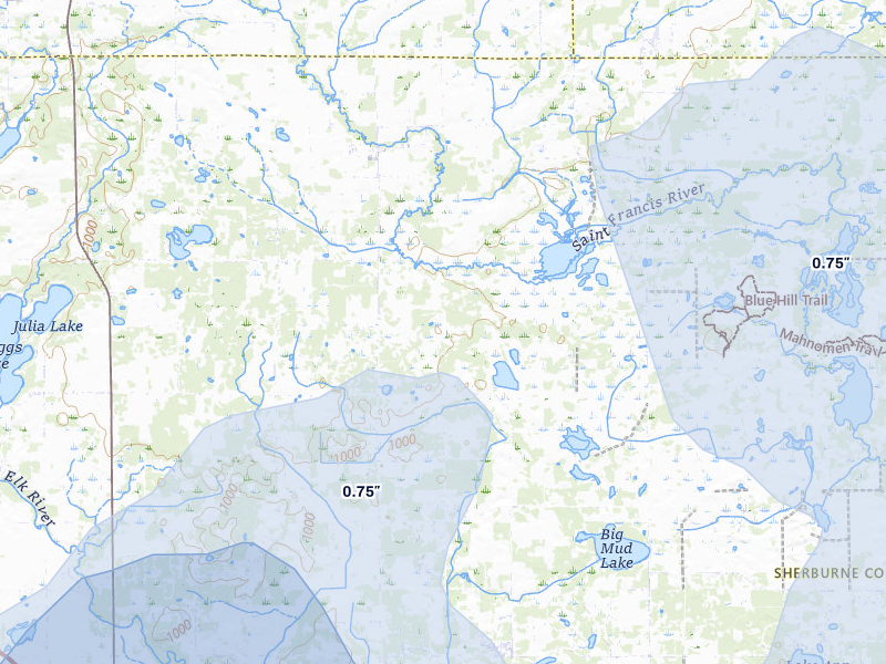 NEXRAD radar-signature map of the hail storm over Becker, MN on Apr 23, 2026
