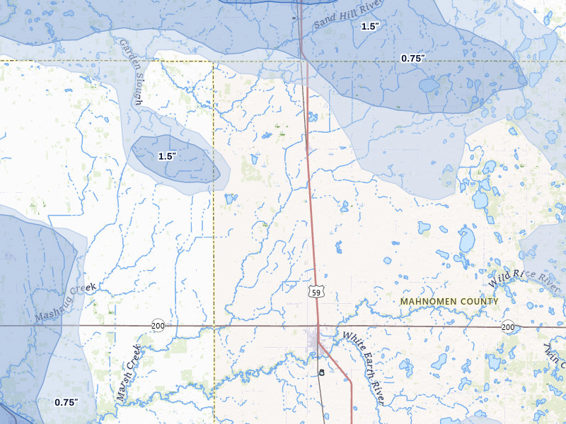 NEXRAD radar-signature map of the hail storm over Bejou, MN on Jul 6, 2026