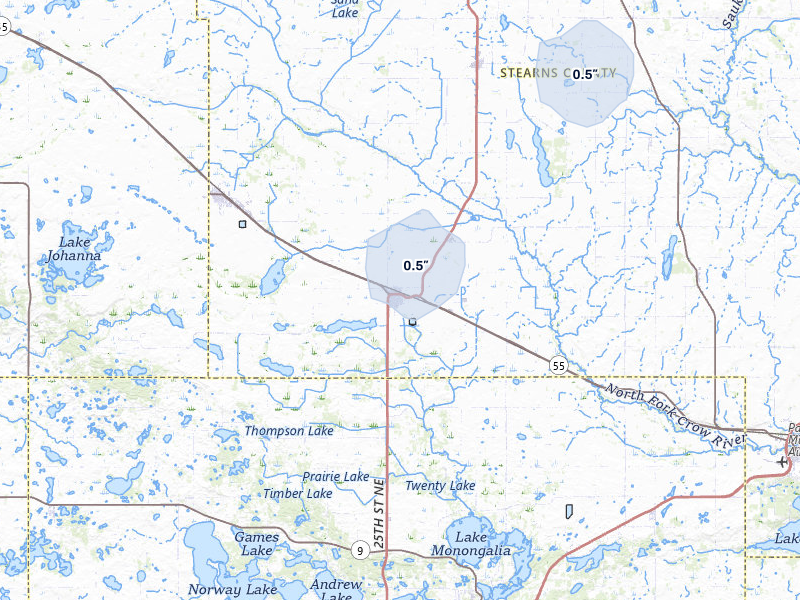 NEXRAD radar-signature map of the hail over Belgrade, MN