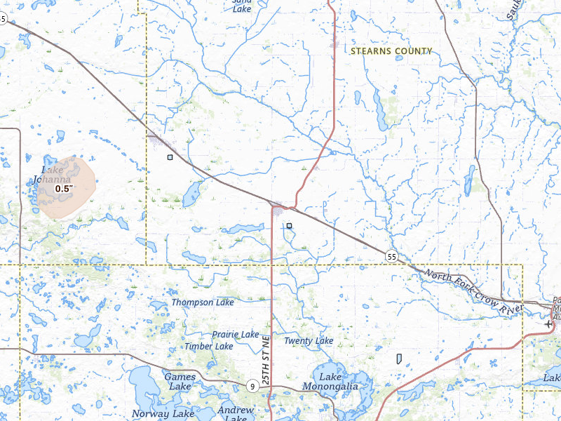 Radar-estimated hail-size map of the storm over Belgrade, MN on Jun 4, 2026