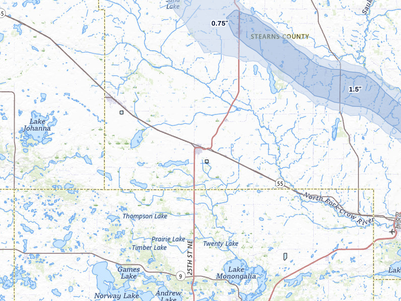 NEXRAD radar-signature map of the hail storm over Belgrade, MN on Jun 5, 2026