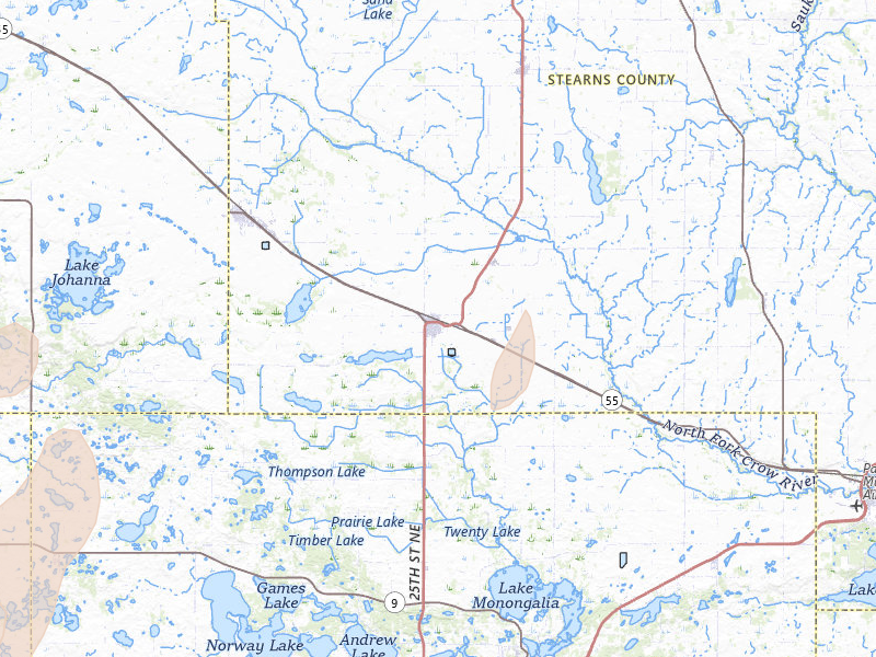Radar-estimated hail-size map of the storm over Belgrade, MN on Jun 9, 2026