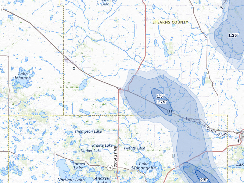 NEXRAD radar-signature map of the hail over Belgrade, MN