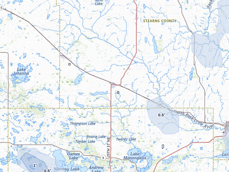 NEXRAD radar-signature map of the hail storm over Belgrade, MN on Jul 6, 2026