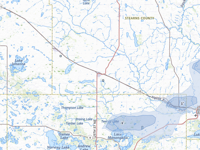 NEXRAD radar-signature map of the hail storm over Belgrade, MN on Jul 25, 2026