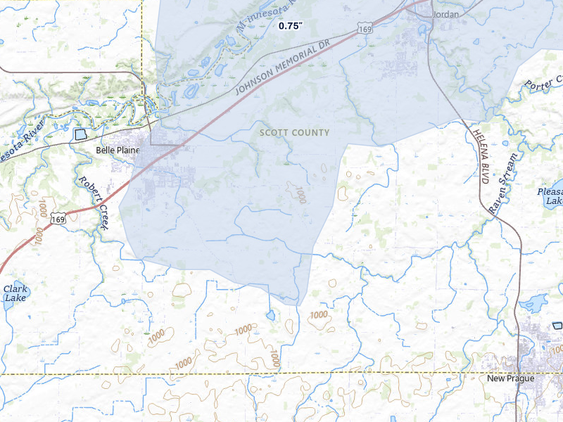 NEXRAD radar-signature map of the hail storm over Belle Plaine, MN on May 17, 2026