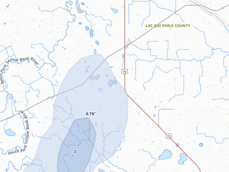NEXRAD radar-signature map of the hail storm over Bellingham, MN on May 14, 2026