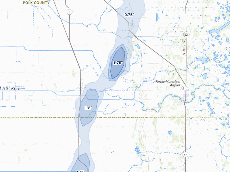 NEXRAD radar-signature map of the hail storm over Beltrami, MN on Jun 29, 2026