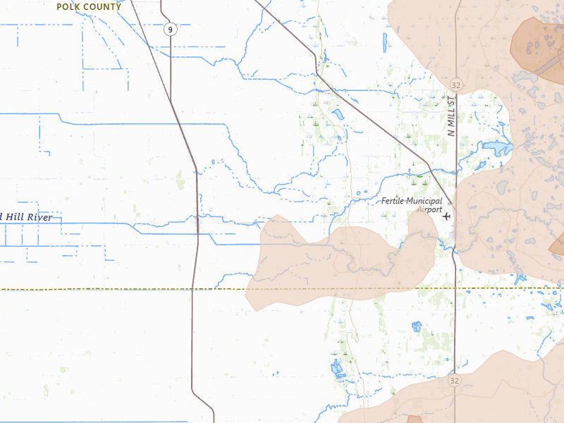 Radar-estimated hail-size map of the storm over Beltrami, MN on Jul 6, 2026