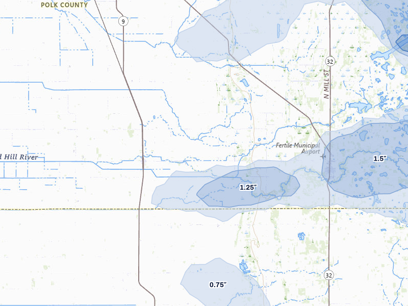 NEXRAD radar-signature map of the hail storm over Beltrami, MN on Jul 6, 2026
