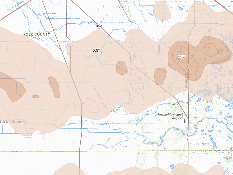 Radar-estimated hail-size map of the storm over Beltrami, MN