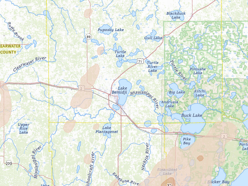 Radar-estimated hail-size map of the storm over Bemidji, MN on Jun 29, 2026