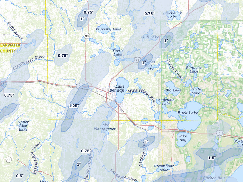 NEXRAD radar-signature map of the hail storm over Bemidji, MN on Jun 29, 2026
