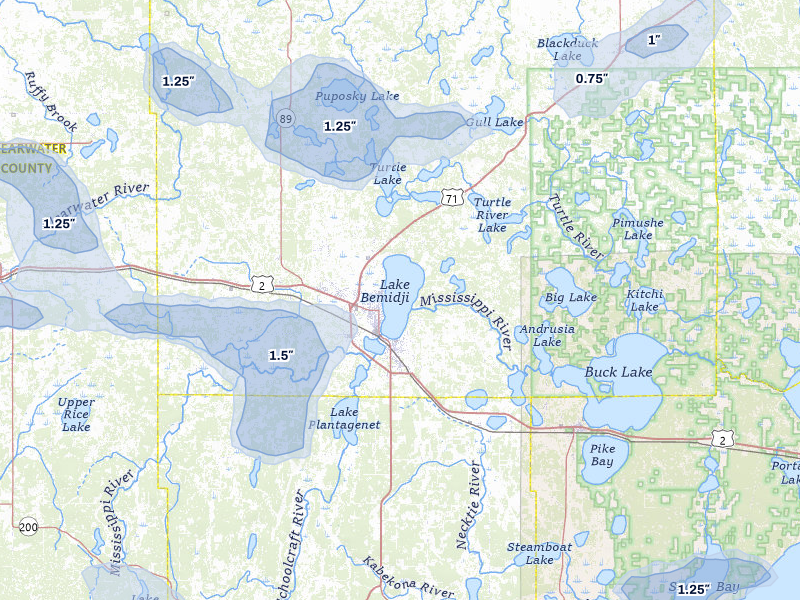 NEXRAD radar-signature map of the hail over Bemidji, MN