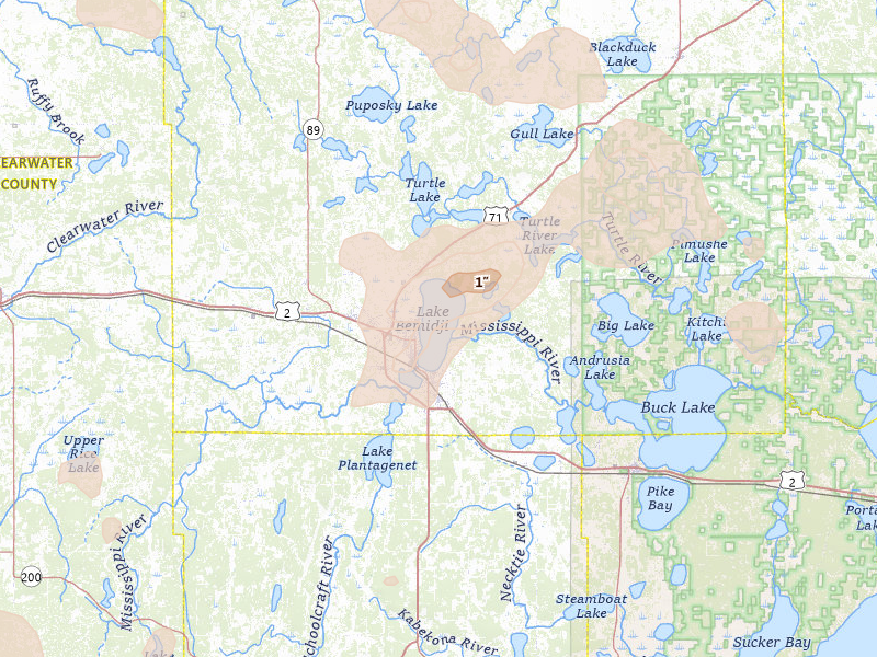 Radar-estimated hail-size map of the storm over Bemidji, MN on Jul 6, 2026