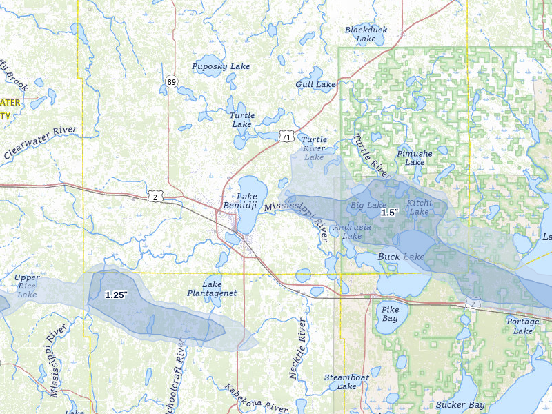 NEXRAD radar-signature map of the hail storm over Bemidji, MN on Aug 17, 2026