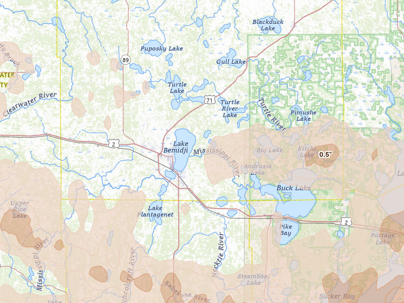 Radar-estimated hail-size map of the storm over Bemidji, MN on Sep 3, 2026