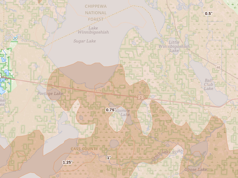 Radar-estimated hail-size map of the storm over Bena, MN