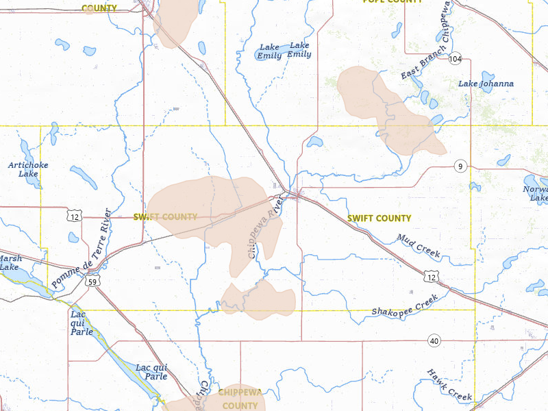 Radar-estimated hail-size map of the storm over Benson, MN on Jul 6, 2026