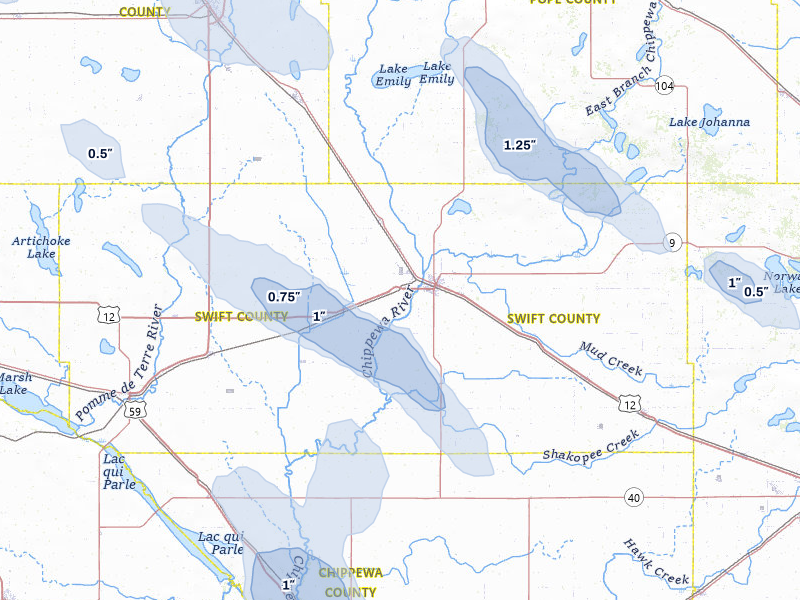 NEXRAD radar-signature map of the hail storm over Benson, MN on Jul 6, 2026