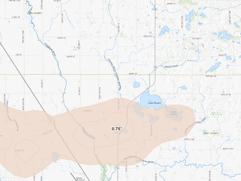 Radar-estimated hail-size map of the storm over Benson, MN