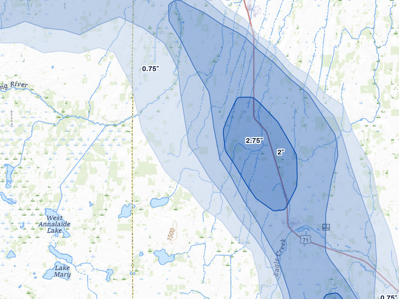 NEXRAD radar-signature map of the hail over Bertha, MN