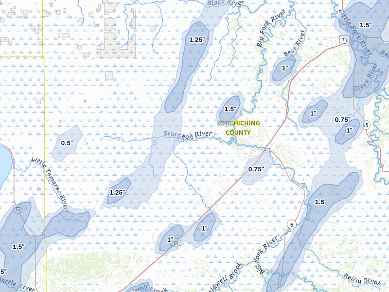 NEXRAD radar-signature map of the hail storm over Big Falls, MN on Jun 29, 2026