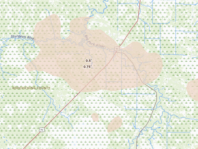 Radar-estimated hail-size map of the storm over Big Falls, MN