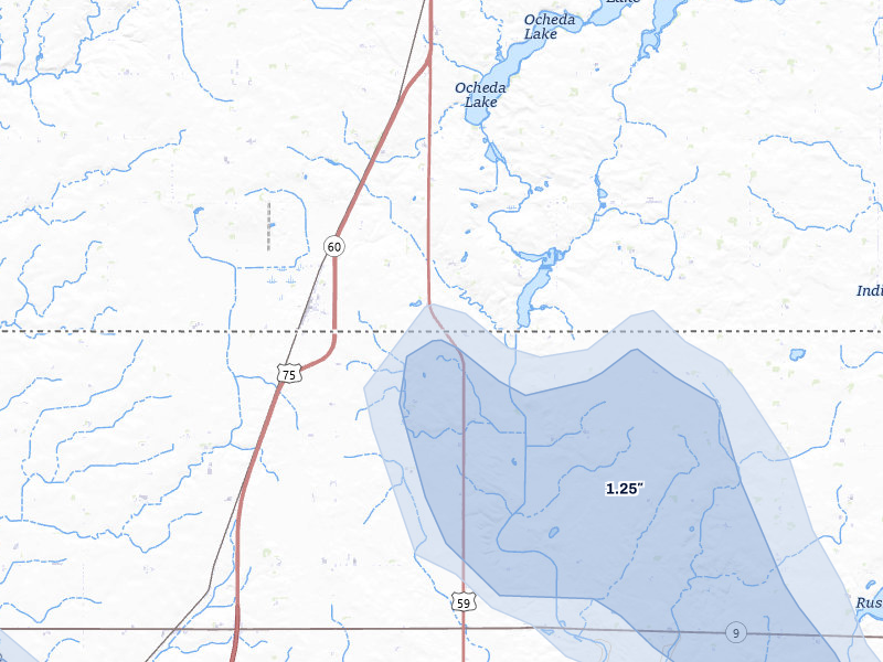 NEXRAD radar-signature map of the hail over Bigelow, MN