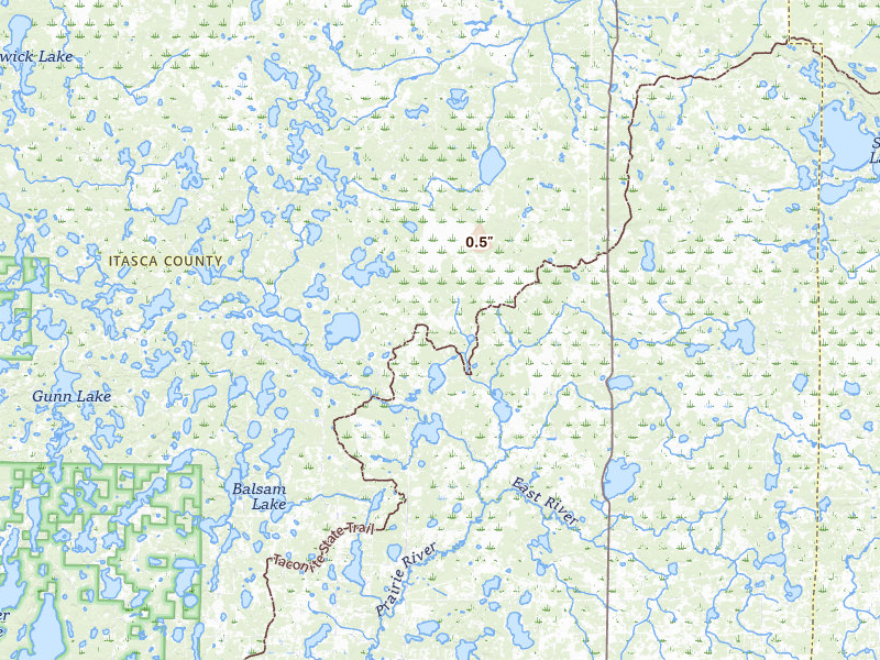 Radar-estimated hail-size map of the storm over Bigfork, MN on Jun 4, 2026