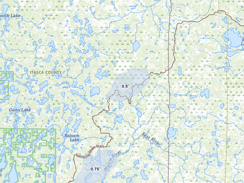 NEXRAD radar-signature map of the hail storm over Bigfork, MN on Jun 29, 2026