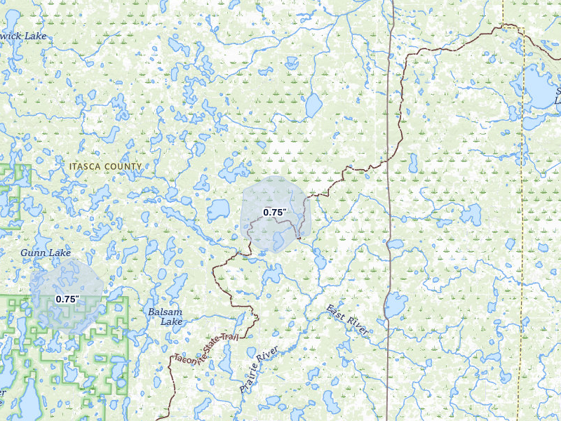 NEXRAD radar-signature map of the hail storm over Bigfork, MN on Jul 26, 2026