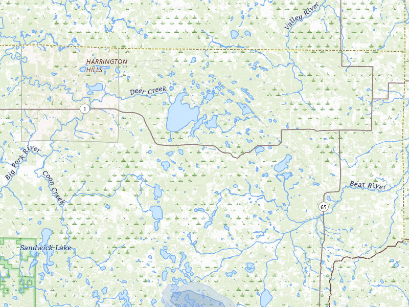 NEXRAD radar-signature map of the hail storm over Bigfork, MN on Aug 17, 2026