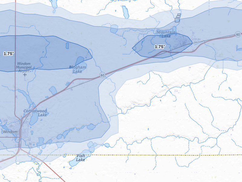 NEXRAD radar-signature map of the hail over Bingham Lake, MN