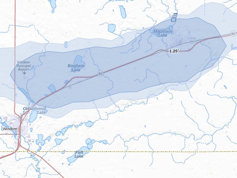 NEXRAD radar-signature map of the hail storm over Bingham Lake, MN on May 25, 2026