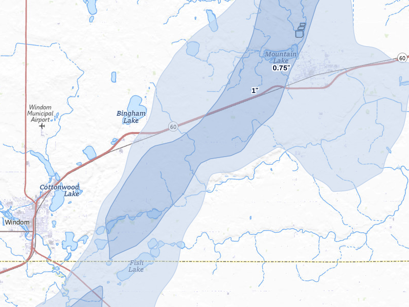 NEXRAD radar-signature map of the hail storm over Bingham Lake, MN on Jun 29, 2026