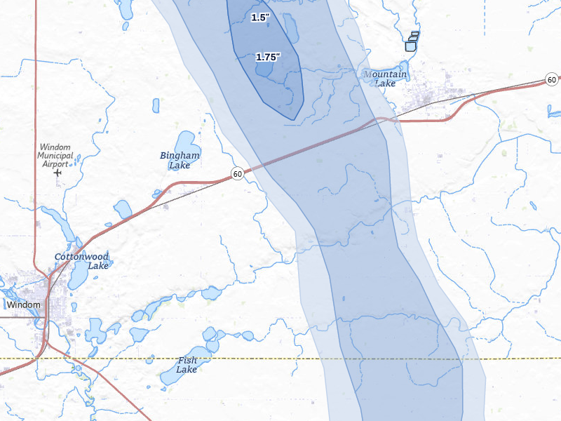 NEXRAD radar-signature map of the hail storm over Bingham Lake, MN on Jul 6, 2026